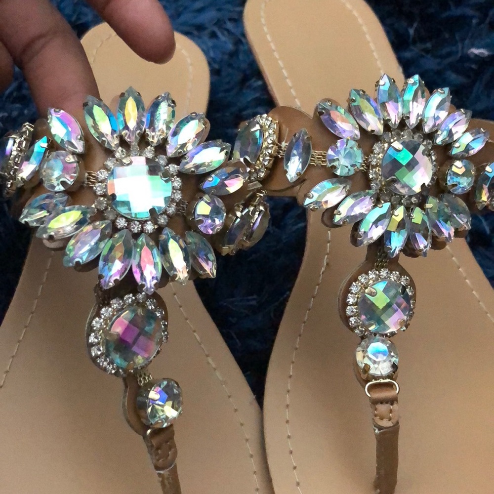 Gem and Rhinestone Wedge Sandals